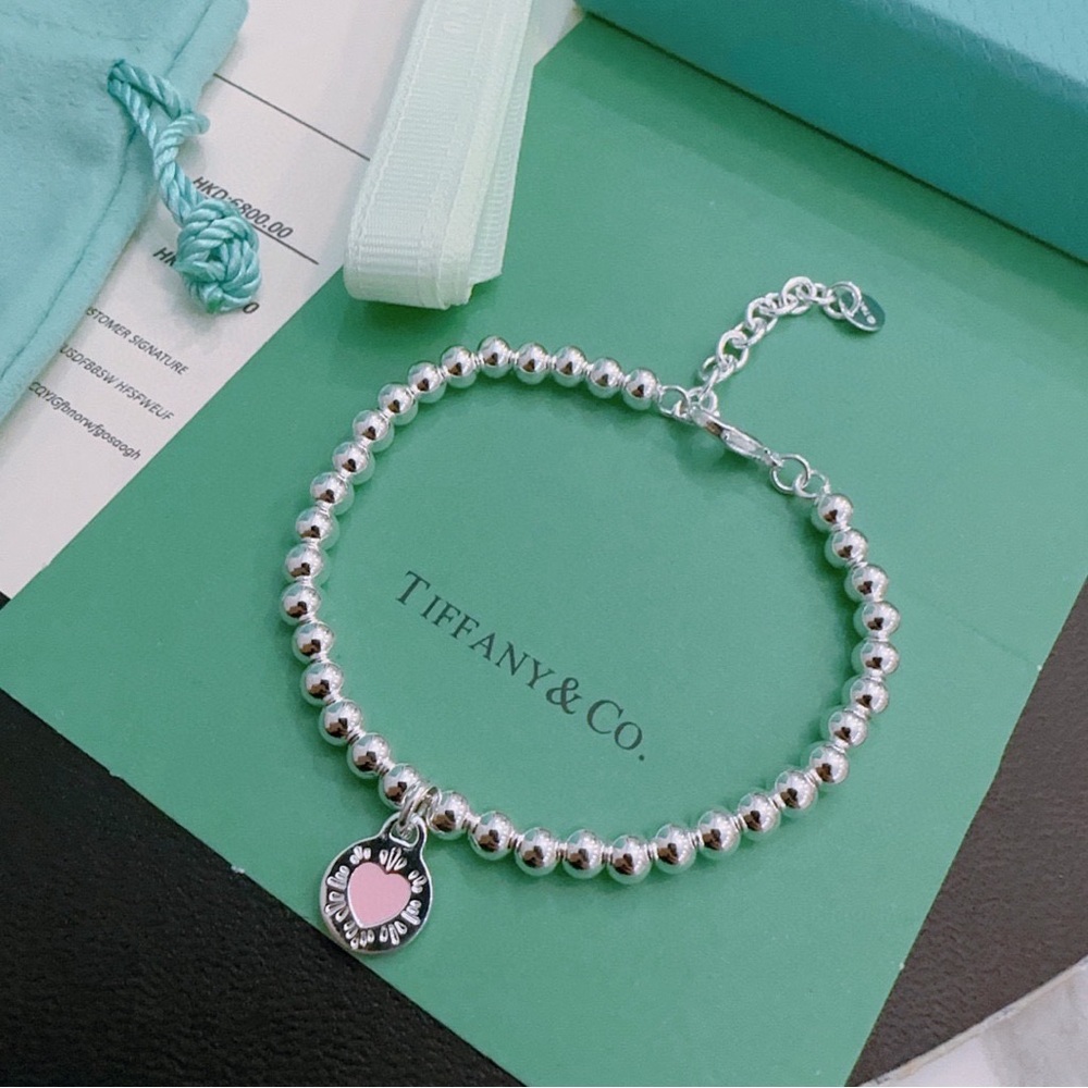 Tiffany & Co. Silver and Pink Beaded Bracelet